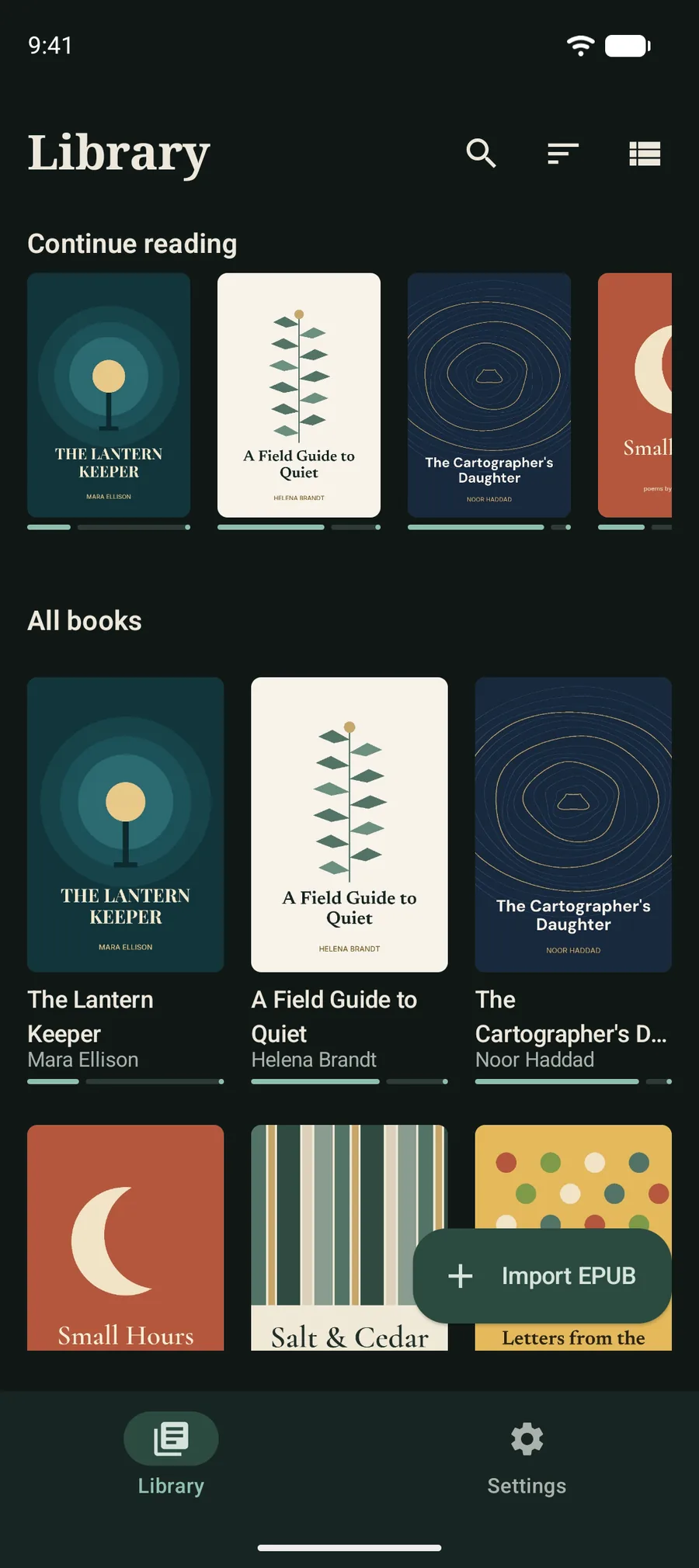 The BookDeep library on the dark theme